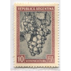 ARGENTINA 1935 GJ 764 PROCERES Y RIQUEZAS $ 10 UVAS ESTAMPILLA NUEVA CON GOMA DE GRAN CALIDAD U$ 65